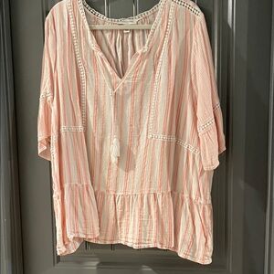 Vintage America Coral and Cream Striped Tunic